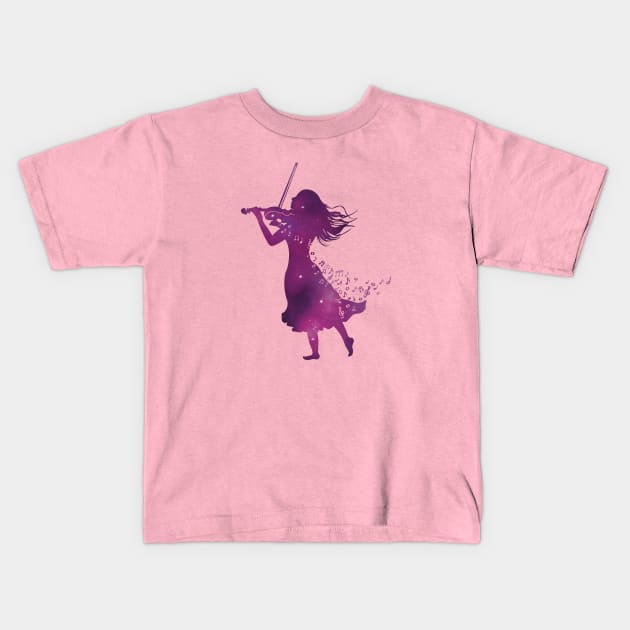 Galaxy Violinist Kids T-Shirt by Kassi Skye